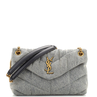 Saint Laurent LouLou Puffer Shoulder Bag Quilted Vintage Denim Small