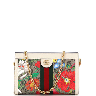 Gucci Ophidia Chain Shoulder Bag Flora GG Coated Canvas Small