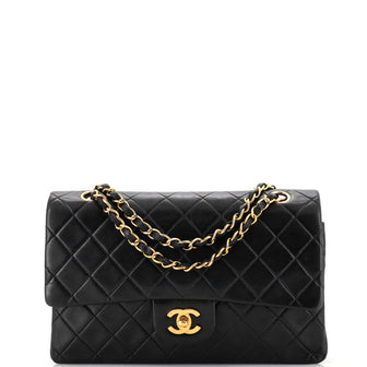 Chanel Vintage Classic Double Flap Bag Quilted Lambskin Medium Black  21147012