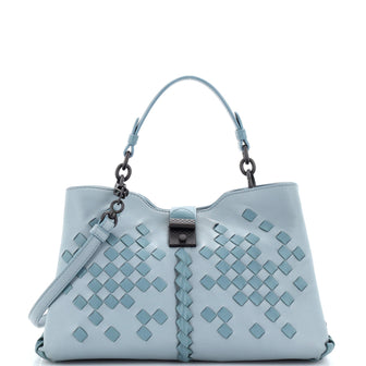 Bottega Veneta Napoli Tote Leather with Intrecciato Detail Small
