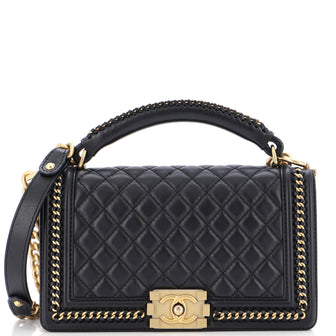 Chanel Chain Handle Boy Flap Bag Quilted Calfskin Old Medium