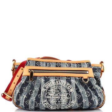 Louis Vuitton Porte Epaule Raye Handbag Striped Monogram Denim MM