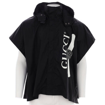 Gucci Men's Logo Hooded Poncho Printed Nylon
