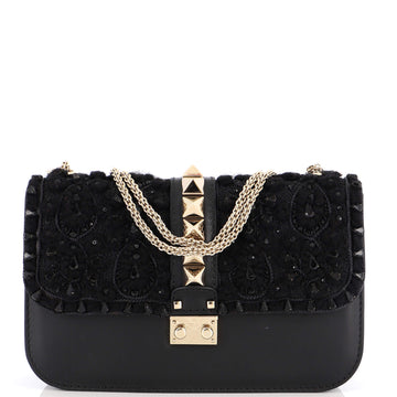 Valentino Garavani Glam Lock Shoulder Bag Embellished Leather Medium