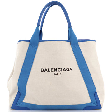 Balenciaga Navy Cabas Canvas with Leather Large