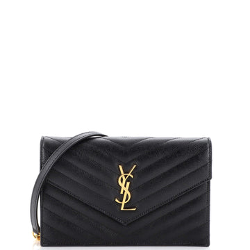 Saint Laurent Classic Monogram Wallet on Chain Matelasse Chevron Leather Small