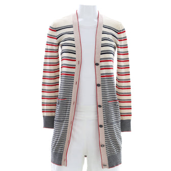 Chanel Women's Stripe Long V-Neck Cardigan Wool Blend