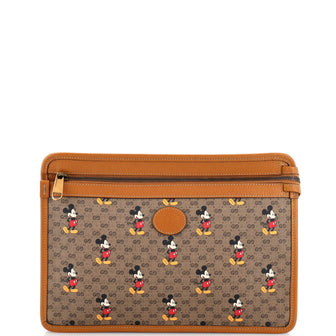 Gucci Disney Mickey Mouse Front Zip Pouch Printed Mini GG Coated Canvas