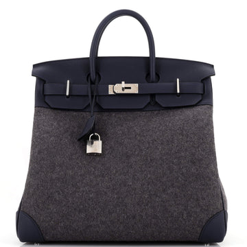 Hermes HAC Birkin Bag Todoo Wool and Blue Togo with Palladium Hardware 40