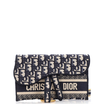Christian Dior Saddle Slim Belt Pouch Logo Embroidered Oblique Canvas