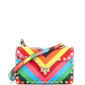 Valentino Garavani 1973 Rockstud Flip Lock Shoulder Bag Striped Leather Small