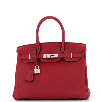 Hermes Birkin Handbag Red Togo with Palladium Hardware 30
