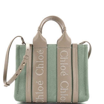 Chloe Woody Convertible Tote Linen and Leather Small