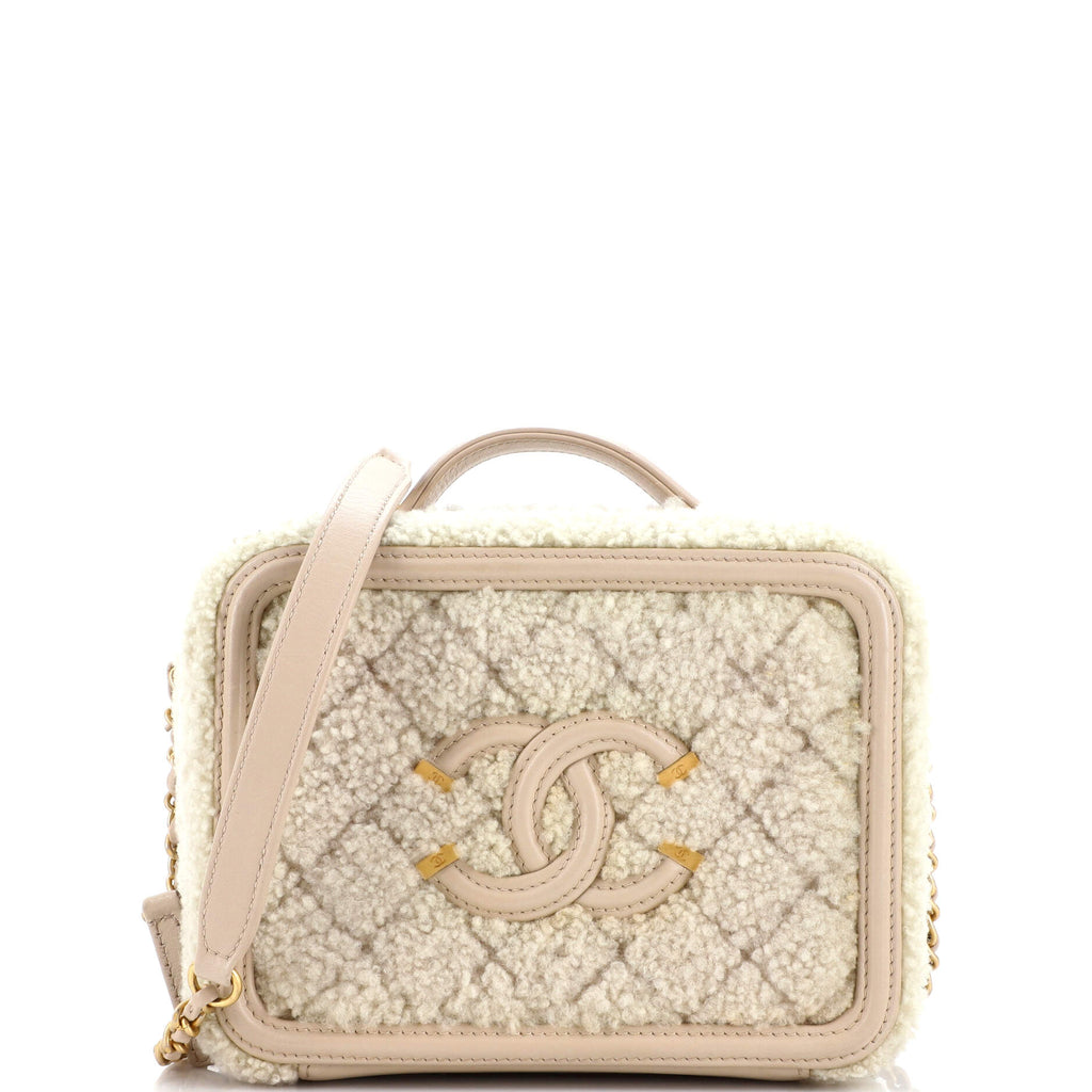 Chanel Filigree Vanity Case Quilted Shearling with Lambskin Small Neutral