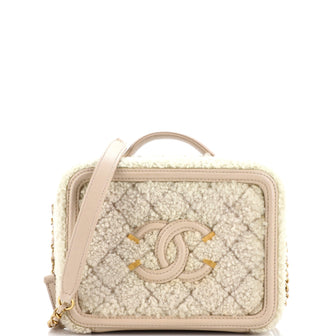 Chanel Filigree Vanity Case Quilted Shearling with Lambskin Small