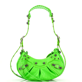 Balenciaga Le Cagole Giant Studs Shoulder Bag Crocodile Embossed Leather XS