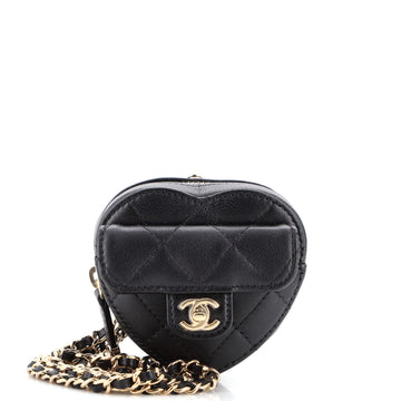 Chanel CC in Love Heart Chain Necklace Zip Coin Purse Quilted Lambskin