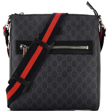 Gucci Web Strap Front Zip Messenger Bag GG Coated Canvas Medium