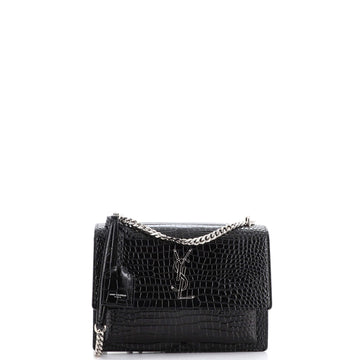 Saint Laurent Sunset Crossbody Bag Crocodile Embossed Leather Medium