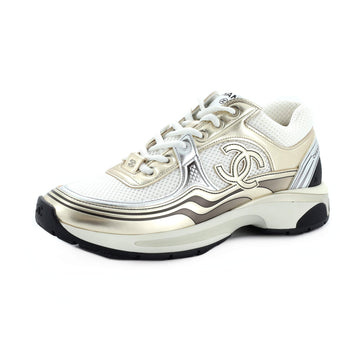 Chanel Women's CC Low-Top Sneakers Fabric and Laminated Leather