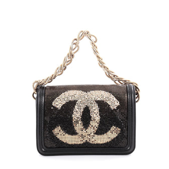 Chanel Hollywood Flap Bag Beaded Metal Mesh and Leather Black