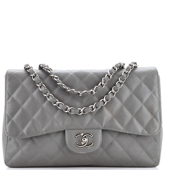 Chanel Vintage Classic Single Flap Bag Quilted Caviar Jumbo