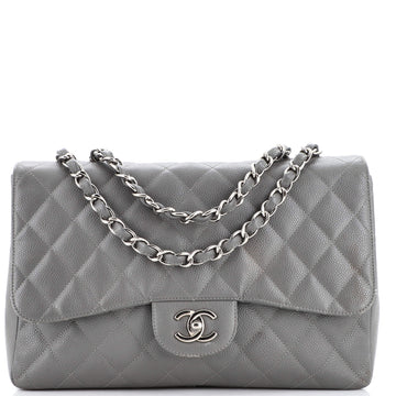Chanel Vintage Classic Single Flap Bag Quilted Caviar Jumbo