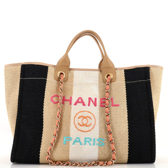 Chanel Deauville Tote Striped Viscose Canvas Medium