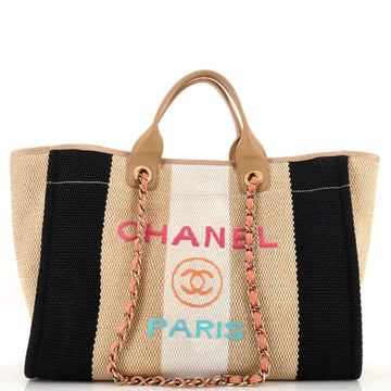 Chanel Deauville Tote Striped Viscose Canvas Medium