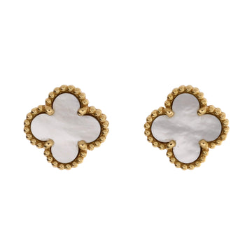 Van Cleef & Arpels Sweet Alhambra Stud Earrings 18K Yellow Gold and Mother of Pearl