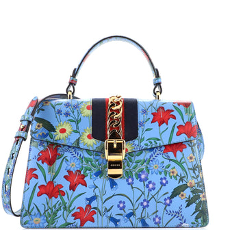 Gucci Sylvie Top Handle Bag Flora Leather Medium