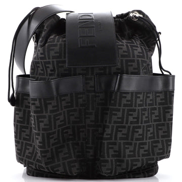 Fendi Double Pocket Drawstring Backpack Zucca Canvas with Leather