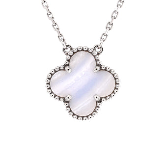 Van Cleef & Arpels Vintage Alhambra Pendant Necklace 18K White Gold and Chalcedony