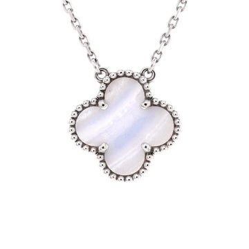 Van Cleef & Arpels Vintage Alhambra Pendant Necklace 18K White Gold and Chalcedony