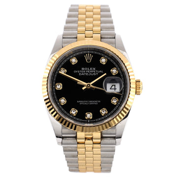 Rolex Oyster Perpetual Datejust Automatic Watch Stainless Steel and Yellow Gold with Diamond Markers 36