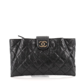 Chanel Coco Pleats Clutch Quilted Glazed Caviar Black