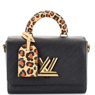 Louis Vuitton Twist Top Handle Bag EPI Leather with Wild at Heart Leopard Print Coated Canvas mm Black