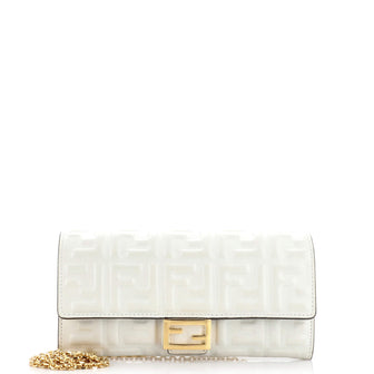 Fendi Baguette Continental Wallet on Chain Zucca Embossed Leather