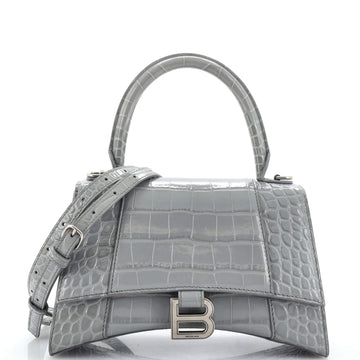 Balenciaga Hourglass Top Handle Bag Crocodile Embossed Leather Small