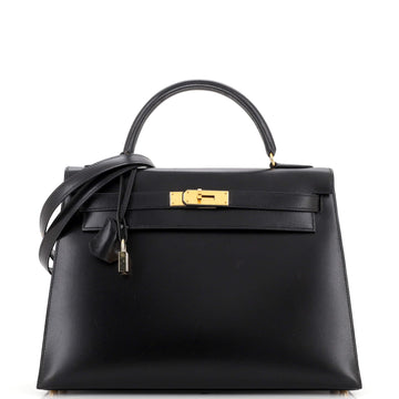 Hermes Kelly Handbag Black Box Calf with Gold Hardware 32