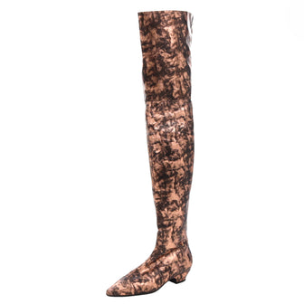Chanel Women's Cap Toe Thigh High Boots Metallic Laminated Goatskin