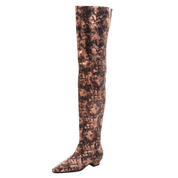 Chanel Women's Cap Toe Thigh High Boots Metallic Laminated Goatskin