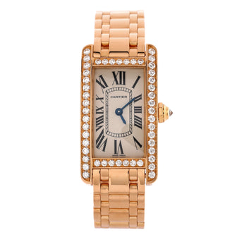 Cartier Tank Americaine Quartz Watch Rose Gold with Diamond Bezel 19
