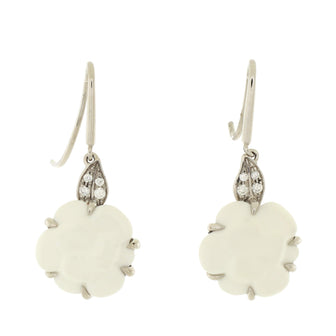 Chanel Camellia Sculpte Dangle Earrings 18K White Gold with Diamonds and Chalcedony