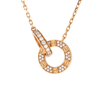 Cartier Love Interlocking Pave Necklace 18K Rose Gold and Diamonds