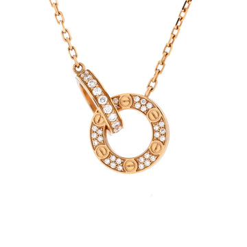 Cartier Love Interlocking Pave Necklace 18K Rose Gold and Diamonds