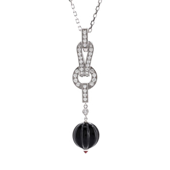 Cartier Agrafe Drop Pendant Necklace 18K White Gold with Diamonds, Onyx, and Rubelite