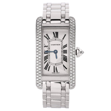 Cartier Tank Americaine Quartz Watch White Gold with Two Row Diamond Bezel 19