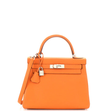 Hermes Kelly Handbag Orange Clemence with Palladium Hardware 28