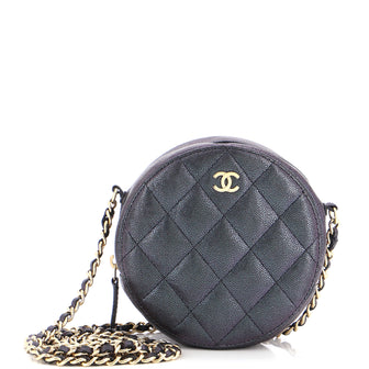 Chanel Round Clutch with Chain Quilted Iridescent Caviar Mini